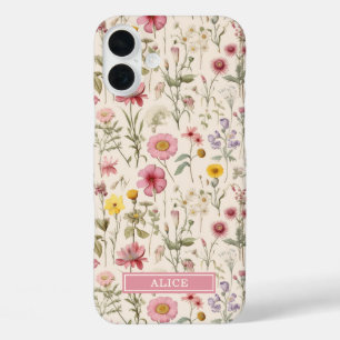 Coque Pour iPhone 16 Plus Nom floral aquarelle botanique rose