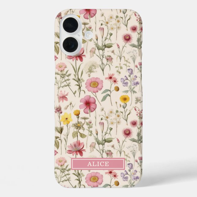 Coques Case-Mate iPhone Nom floral aquarelle botanique rose (Verso)