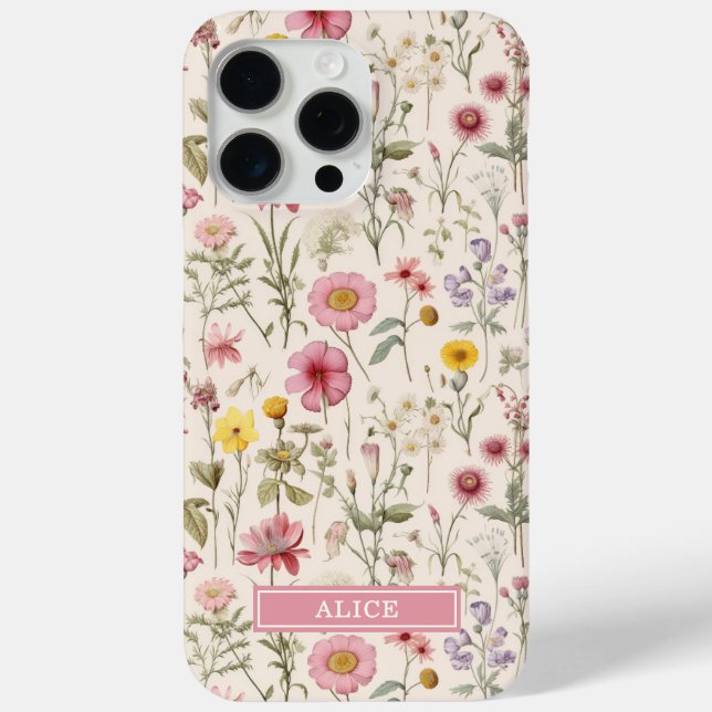 Coques Case-Mate iPhone Nom floral aquarelle botanique rose (Verso)