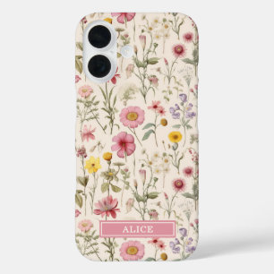 Coque Pour iPhone 16 Nom floral aquarelle botanique rose