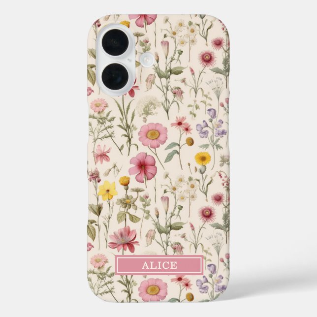 Coques Case-Mate iPhone Nom floral aquarelle botanique rose (Verso)