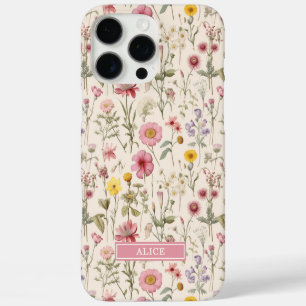 Coque iPhone 16 Pro Max Nom floral aquarelle botanique rose