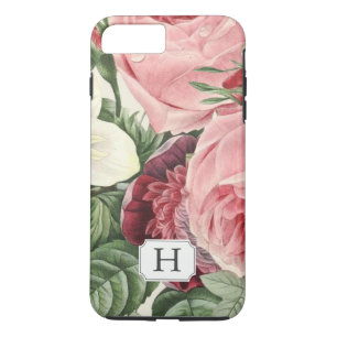 Coque iPhone 8 Plus/7 Plus Nom floral de monogramme de jardin vintage éléga
