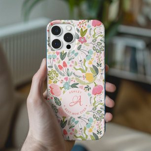 Coque Pour iPhone 16 Nom floral fleur sauvage monogramme personnalisé
