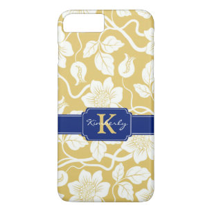 Coque Case-Mate iPhone Nom floral jaune et bleu / initiale