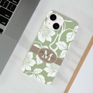 Coque Case-Mate iPhone Nom floral vert et marron et initiale