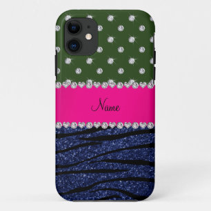 Coque iPhone 11 Nom forêt diamants verts zèbre marine bleu parties