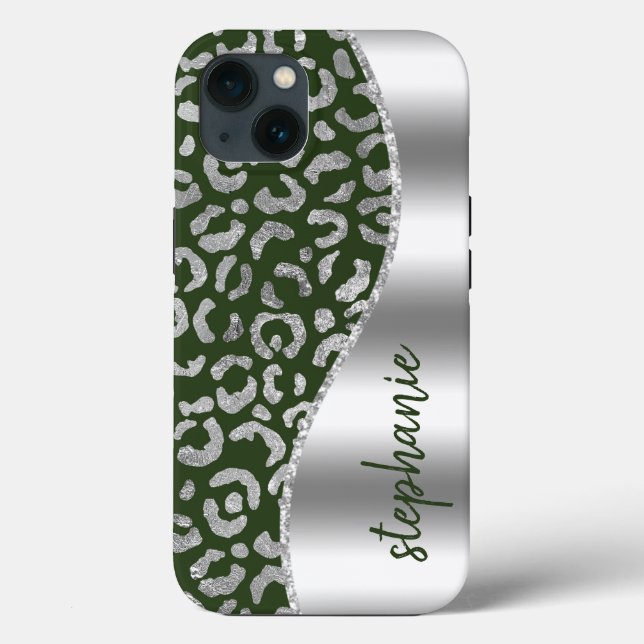 Coques Case-Mate iPhone Nom Glam Leopard Spots Métallic Argent Vert (Verso)