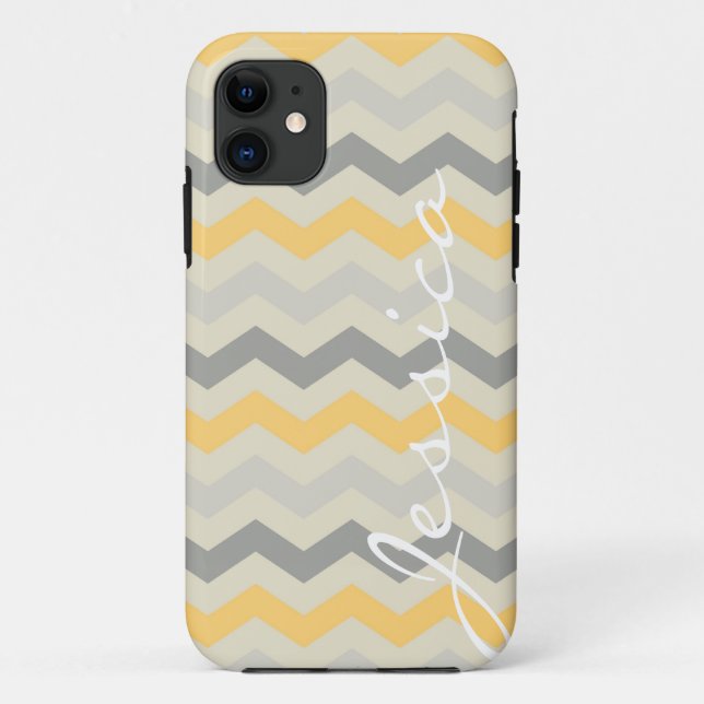 Coques Case-Mate iPhone Nom id gris jaune chevron zigzag zig zag motif (Dos)