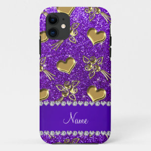 Coque Case-Mate iPhone Nom indigo violet parties scintillant or rose coeu
