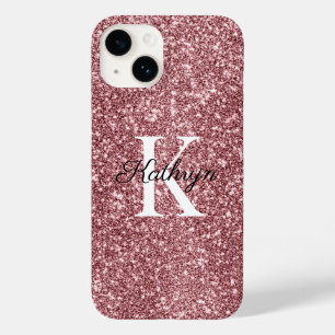 Coque Case-Mate iPhone Nom Initial Monogramme Pailleté Or Rose