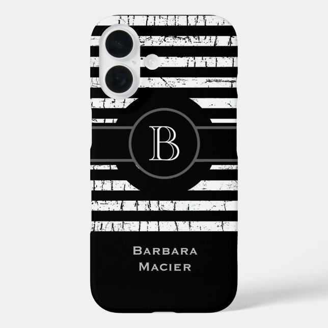 Coques Case-Mate iPhone Nom initial noir/blanc personnalisé (Verso)