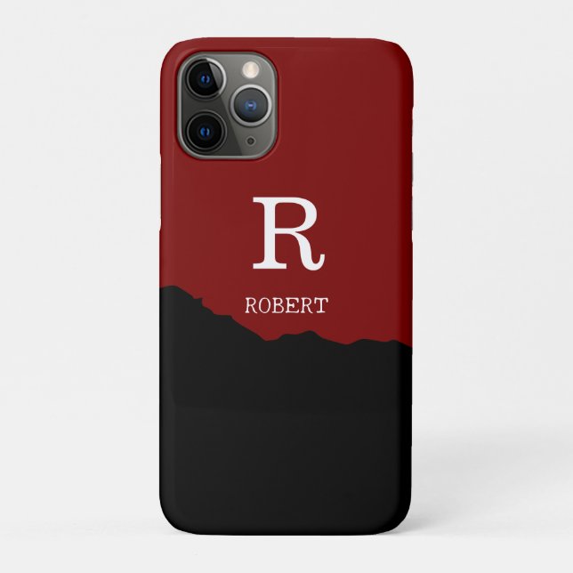 Coques Case-Mate iPhone Nom initial personnalisé noir et rouge élégant (Dos)