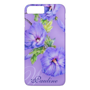 Coque Case-Mate Pour iPhone Nom & initiale cas iphone bleu violet hibiscus