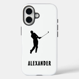Coque Pour iPhone 16 Nom Joueur de Golf Homme Golfeur Noir Blanc