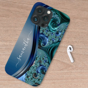 Case-Mate iPhone Case Nom manuscrit Fractal Blue moderne