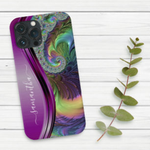Coque Case-Mate iPhone Nom manuscrit Fractal Purple