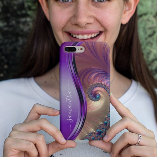Coques Case-Mate iPhone Nom manuscrit Fractal Purple (Créateur téléchargé)