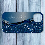 Coque Case-Mate iPhone Nom manuscrit Marine Parties scintillant en métal<br><div class="desc">Cette conception peut être personnalisée dans la zone fournie en modifiant la photo et/ou le texte. Vous pouvez également le customiser en cliquant sur Personnaliser ce Modèle, puis en choisissant l'option cliquer pour customiser et supprimer ou modifier la couleur de l'arrière - plan, ajouter du texte, modifier la couleur ou...</div>