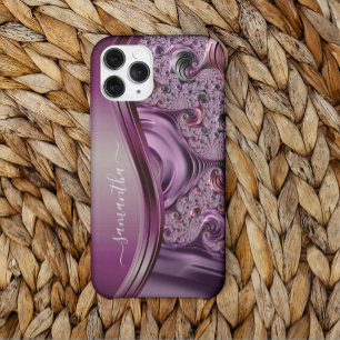 Coque Case-Mate iPhone Nom manuscrit violet fractal moderne