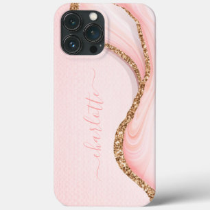 Case-Mate iPhone Case Nom Marbre Rose Pailleté Or Élégant et Féminin