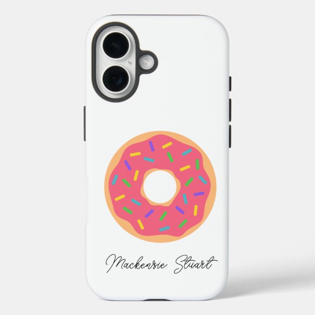 Coques Case-Mate iPhone Nom mignon moderne Monogramme Donut rose blanc (Verso)