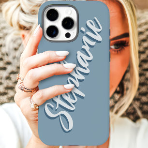 Coque iPhone 16 Pro Max Nom Minimal Moderne Bleu Poussiéreux
