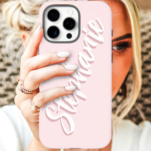 Coque iPhone 16 Pro Max Nom minimaliste moderne rose Script