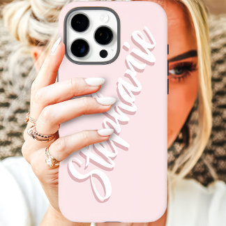 Coque iPhone 16 Pro Max Nom minimaliste moderne rose Script