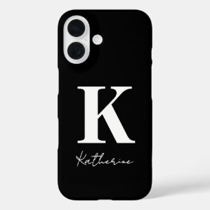 Coque Pour iPhone 16 Nom Moderne Initial Noir Blanc Personnaliser