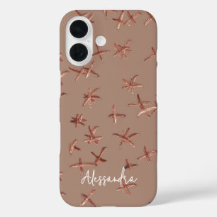 Coque Pour iPhone 16 Nom Monogram Boho Minimaliste Roze Brown Gold Chic