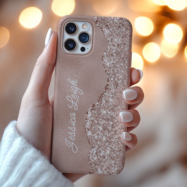 Coques Case-Mate iPhone Nom Monogramme avec Bordure Pailletée Rose Gold (Créateur téléchargé)