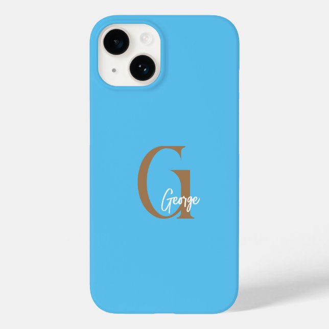 Coques Case-Mate iPhone nom monogramme bleu personnalisé (Verso)