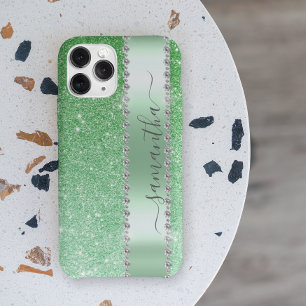 Case-Mate iPhone Case Nom Monogramme Calligraphie Paillettes Vert Diaman