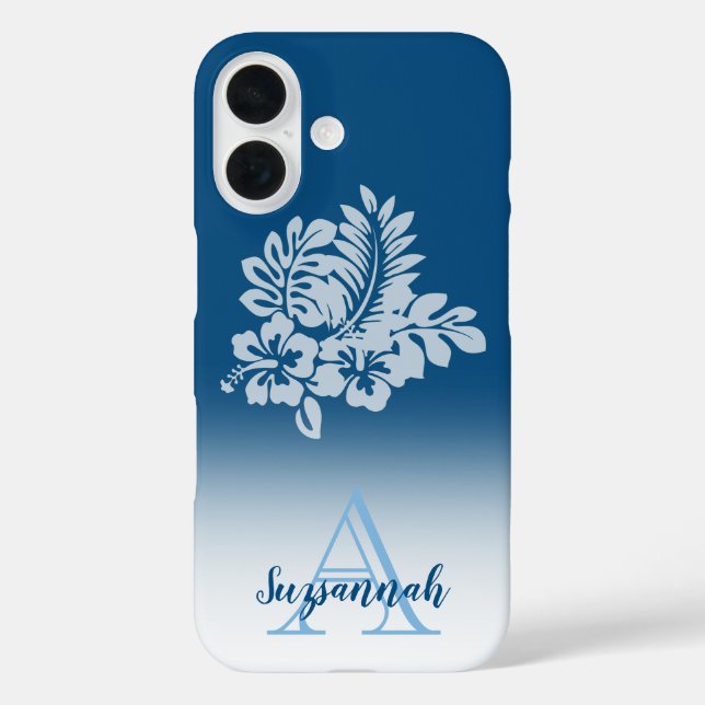 Coques Case-Mate iPhone Nom Monogramme Fleurs d'Hibiscus Tropicales Ombre  (Verso)