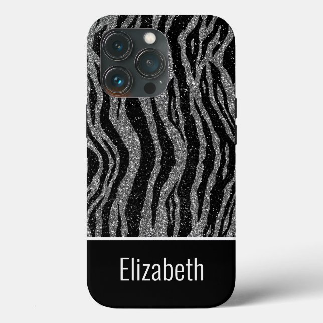 Coques Case-Mate iPhone Nom monogramme  Impression Zèbre Noir Gris Argent (Verso)