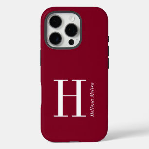Coque iPhone 16 Pro Nom Monogramme Moderne Bourgogne