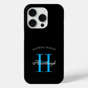 Coque Case-Mate iPhone Nom Monogramme Moderne Noir Bleu Blanc