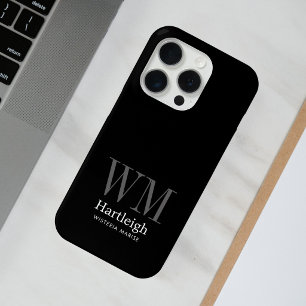 Coque Case-Mate iPhone Nom Monogramme Moderne Noir Gris Blanc