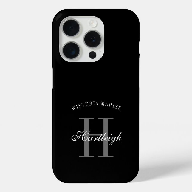 Coques Case-Mate iPhone Nom Monogramme Moderne Noir Gris Blanc (Verso)