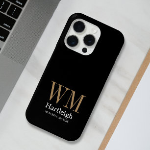 Coque Case-Mate iPhone Nom Monogramme Moderne Noir Or Blanc