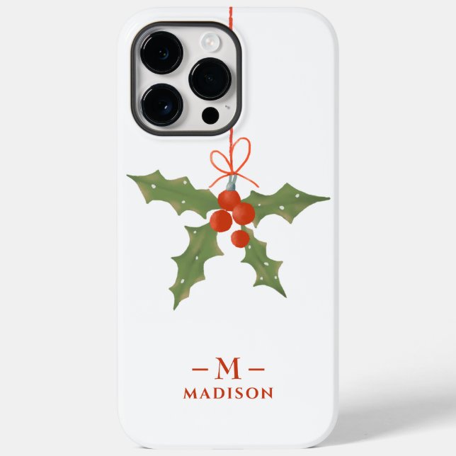 Coques Case-Mate iPhone Nom Monogramme Noël Holly Floral Hiver (Verso)