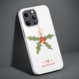 Coque Case-Mate iPhone Nom Monogramme Noël Holly Floral Hiver