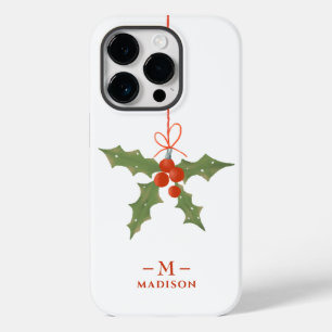 Coque Case-Mate iPhone Nom Monogramme Noël Holly Floral Hiver