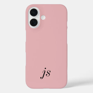 Coque Pour iPhone 16 Nom Monogramme Noir Rose Moderne