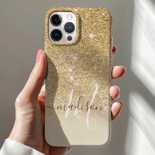 Case-Mate iPhone Case Nom Monogramme Pailleté Doré Féminin