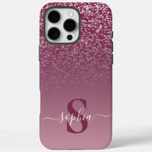 Coque iPhone 16 Pro Max Nom monogrammé pailleté élégant