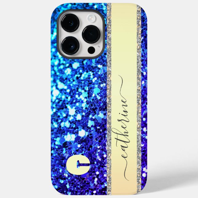 Coques Case-Mate iPhone Nom Monogrammé Pailleté Rayure Navy Tendance Éléga (Verso)