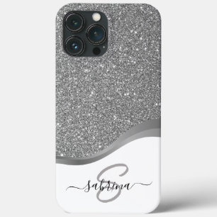 Case-Mate iPhone Case Nom Monogramme Paillettes Argent Noir Élégant Clas
