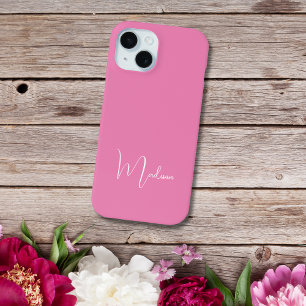 Coque Case-Mate iPhone Nom Monogrammé Rose Chaud Blanc Minimal Minimalist